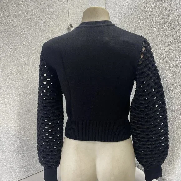 NEW MARIA PAVAN Women's Sequin Braided Soft Sweater Black Size M Long Sleeve